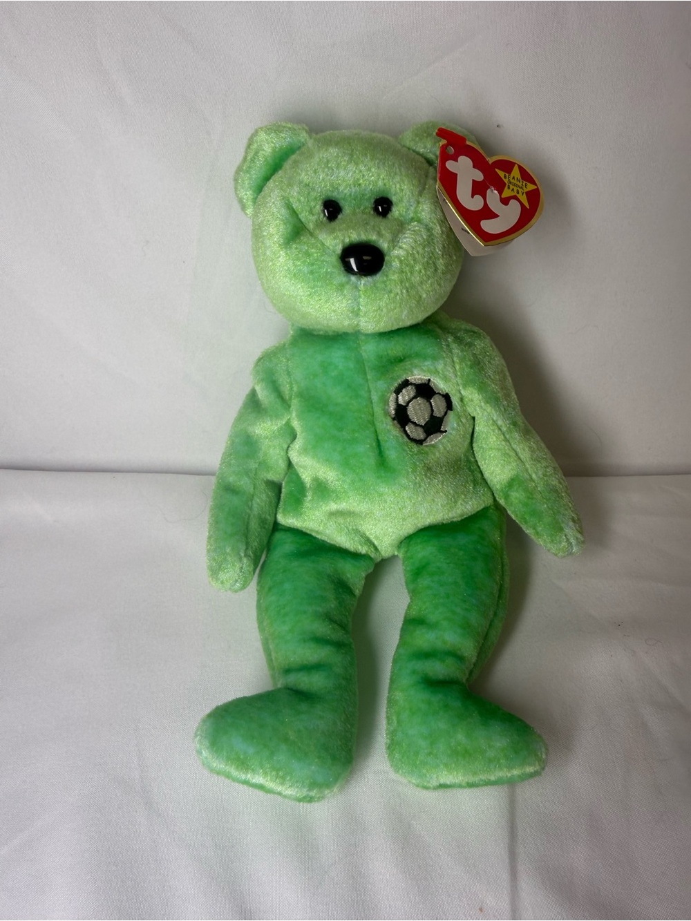 TY Beanie Baby Kicks the Green Soccer Bear Plush